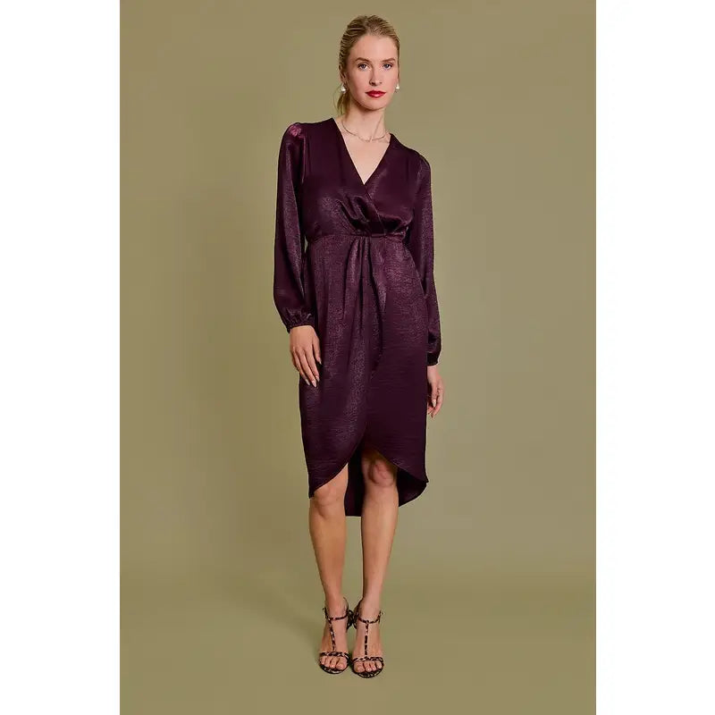 Kaylee Winery Surplice Midi Dress  Six Cypress Boutique