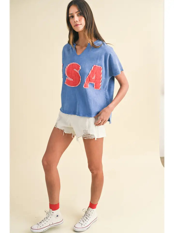 USA Distressed Terry Top