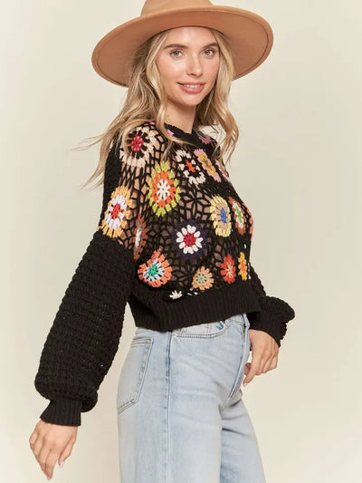Lola Crochet Knit Crop Sweater Top
