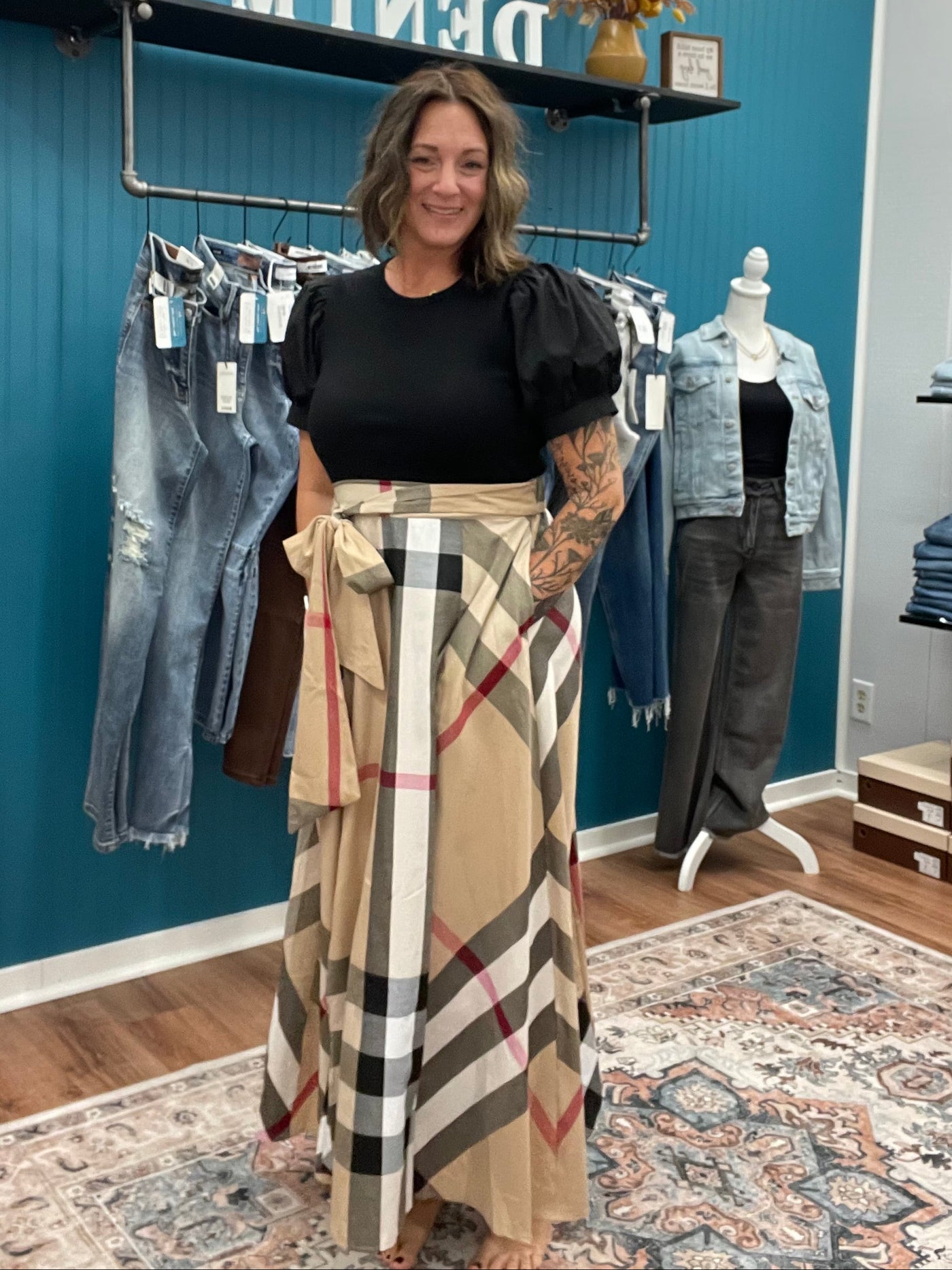 Burberry Mixed Print Midi Dress