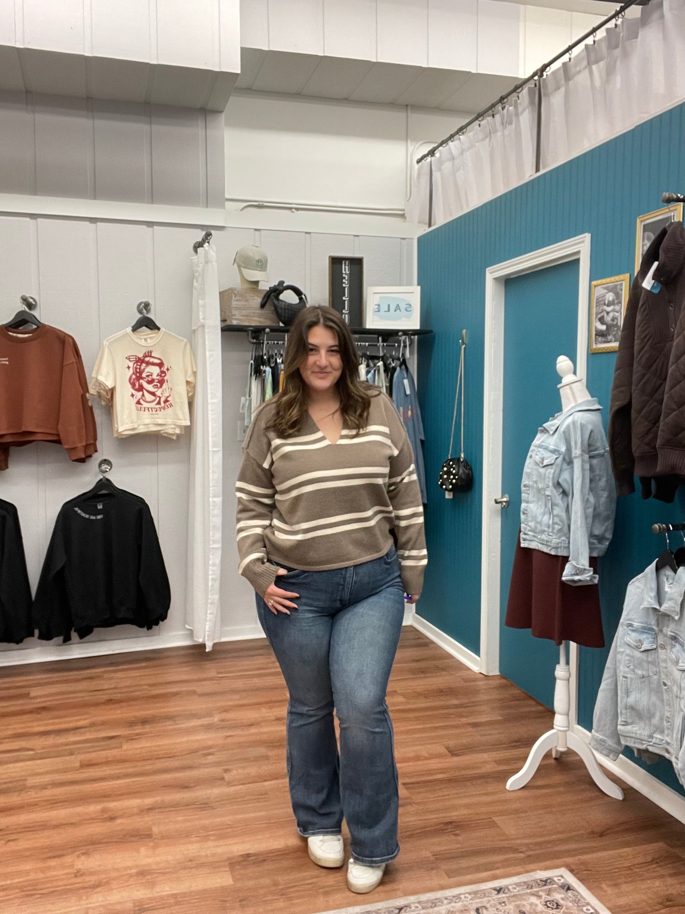 Grace Notched Striped Sweater