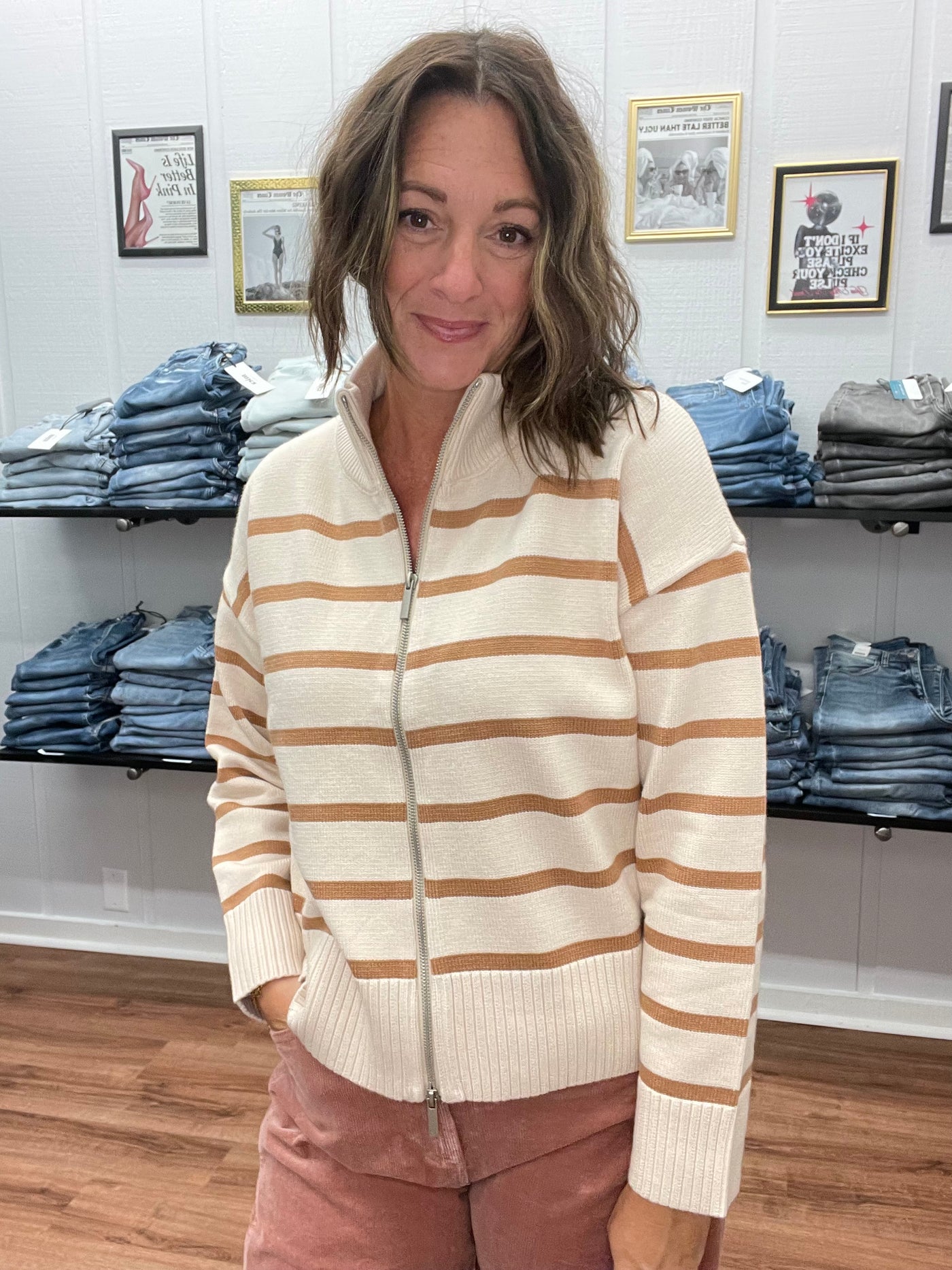 Xander Zip Up Striped Sweater