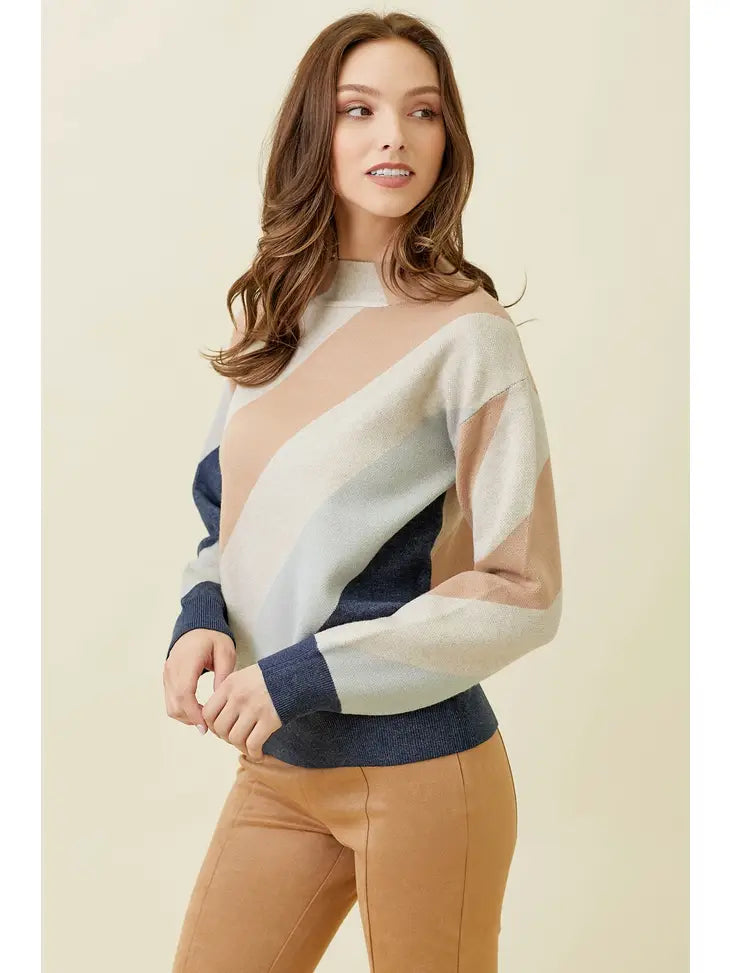 Crystal Mock Neck Ribbed Knit Sweater