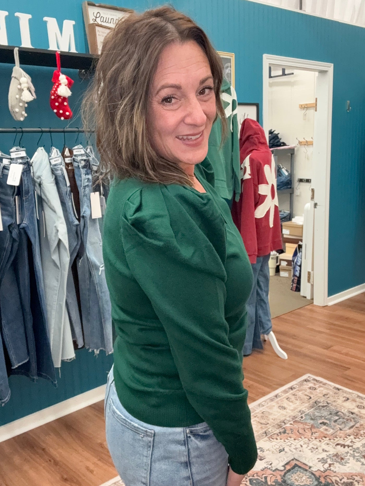 Kendall V Neck Puff Sleeve Sweater