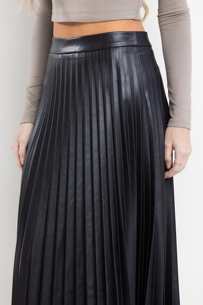 Taylor Faux Leather Pleated Midi Skirt