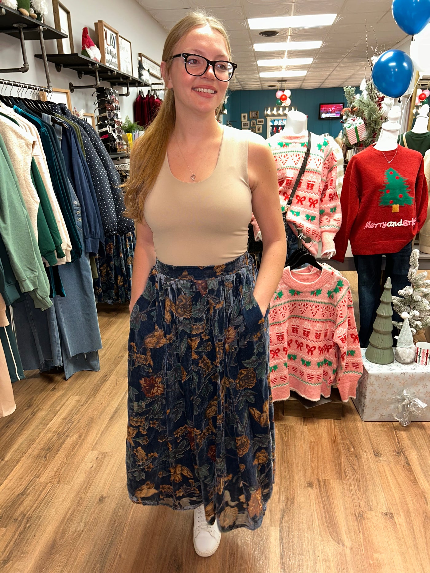 Gilmore Velvet Printed Pleated Skirt