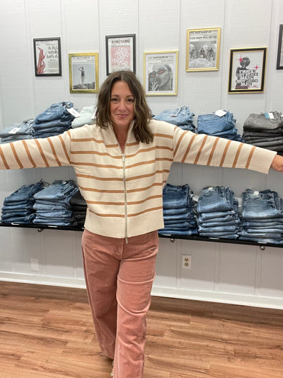 Xander Zip Up Striped Sweater