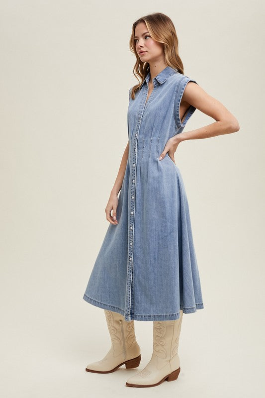 Carlie Button Up Denim Midi Dress