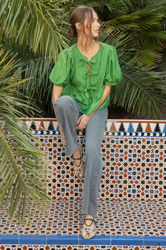 Emerson Front Bow Tie Peplum Top