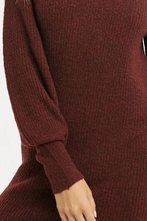 Merlot Ribbed Sweater Dress
