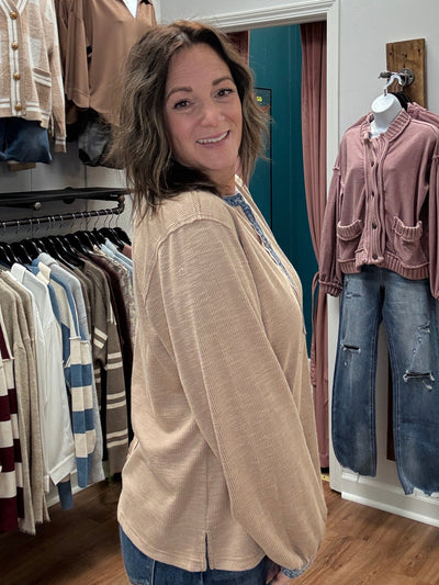 Fate Ribbed Knit Henley Top