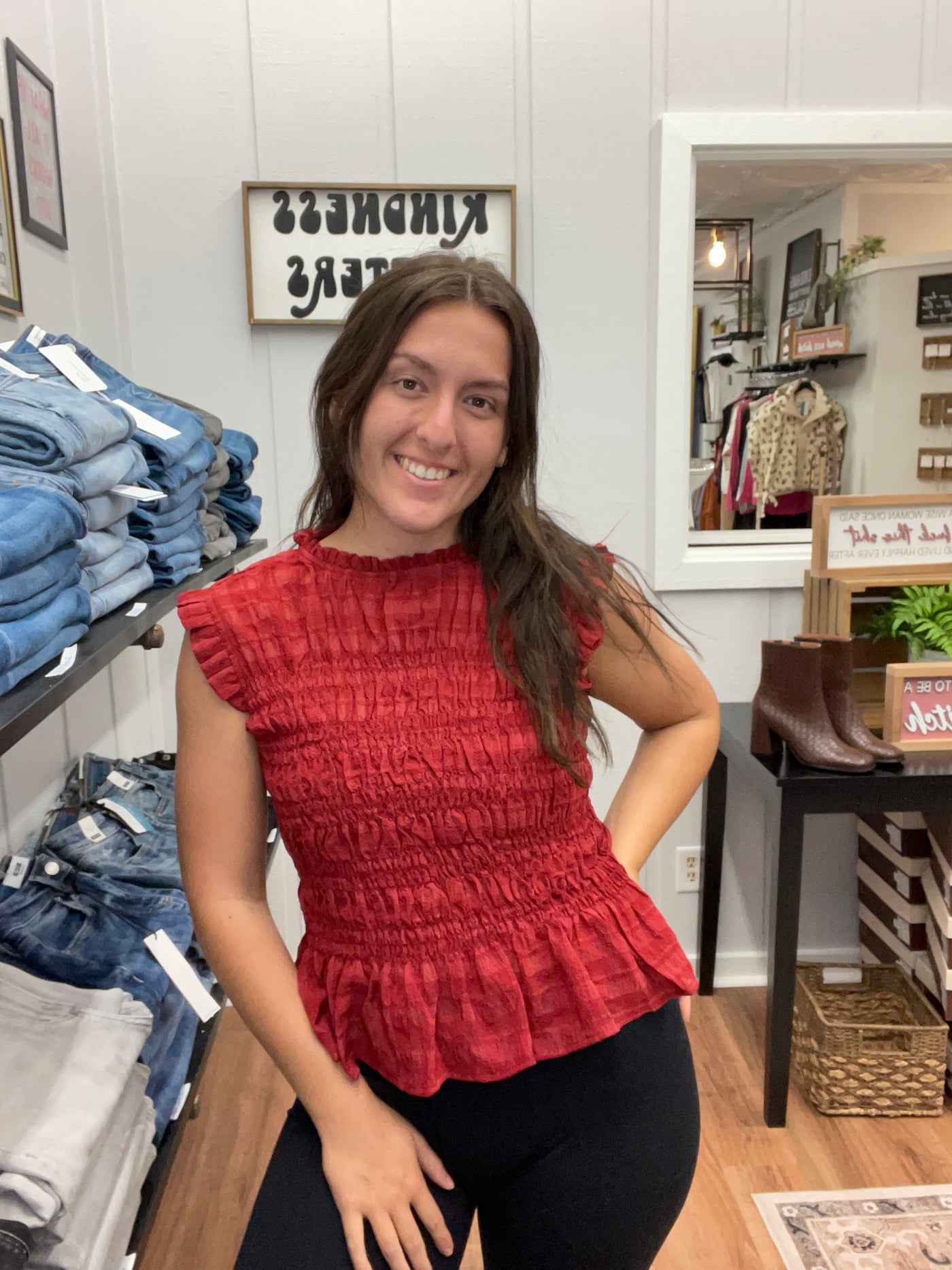 Danielle Ruffle Mock Neck Smocked Top