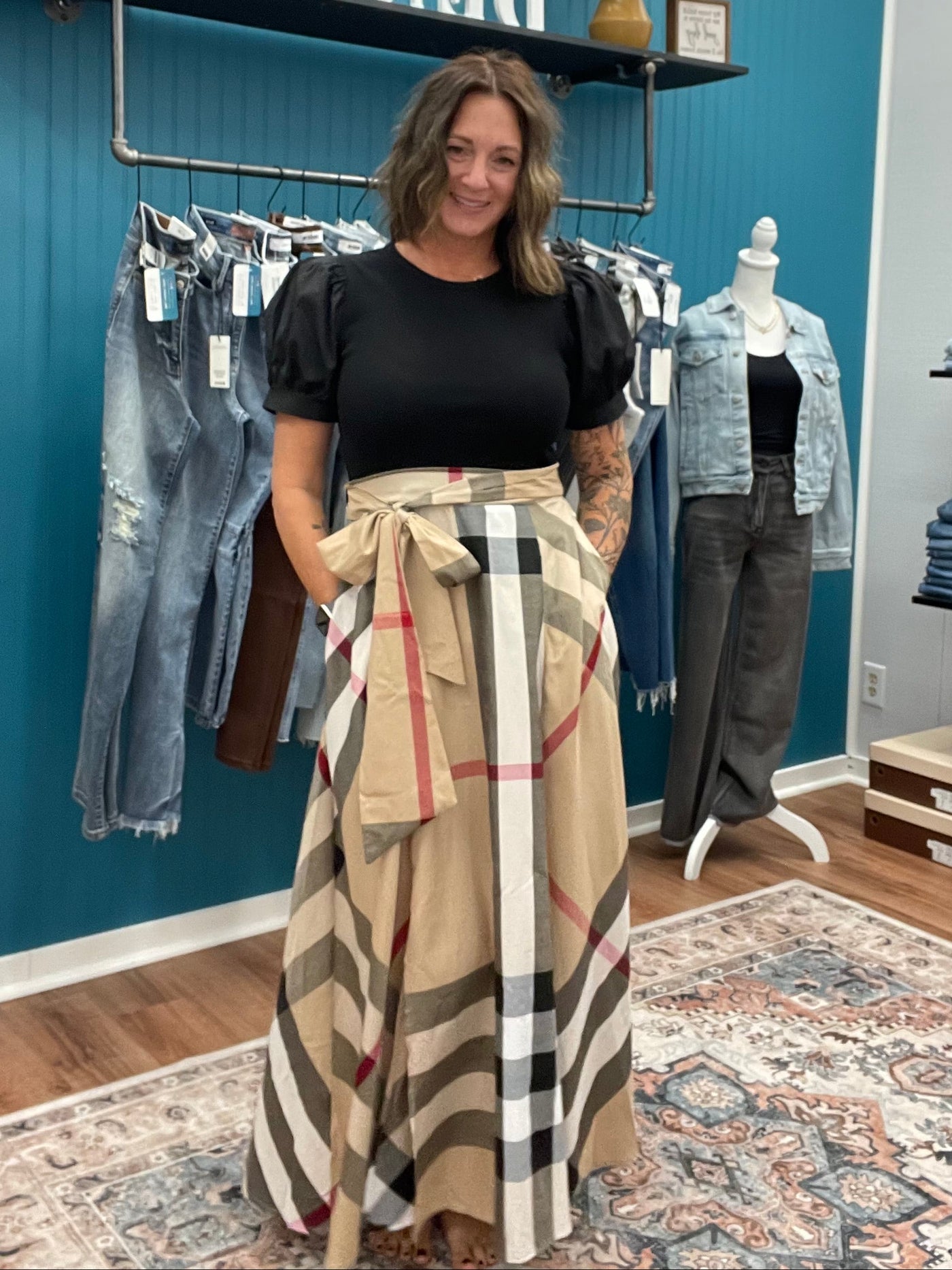 Burberry Mixed Print Midi Dress