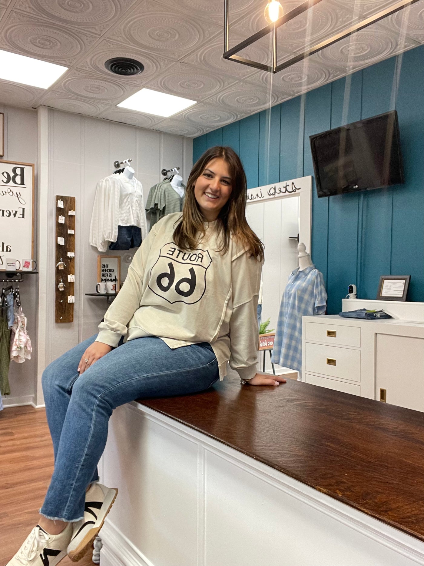 Route 66 Long Sleeve Knit Top