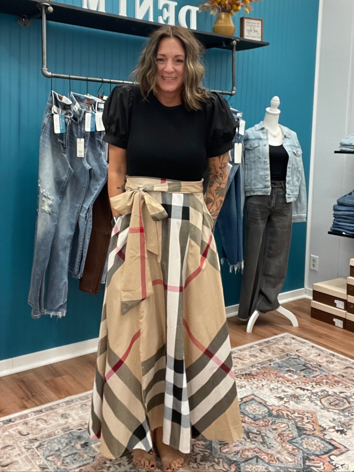 Burberry Mixed Print Midi Dress