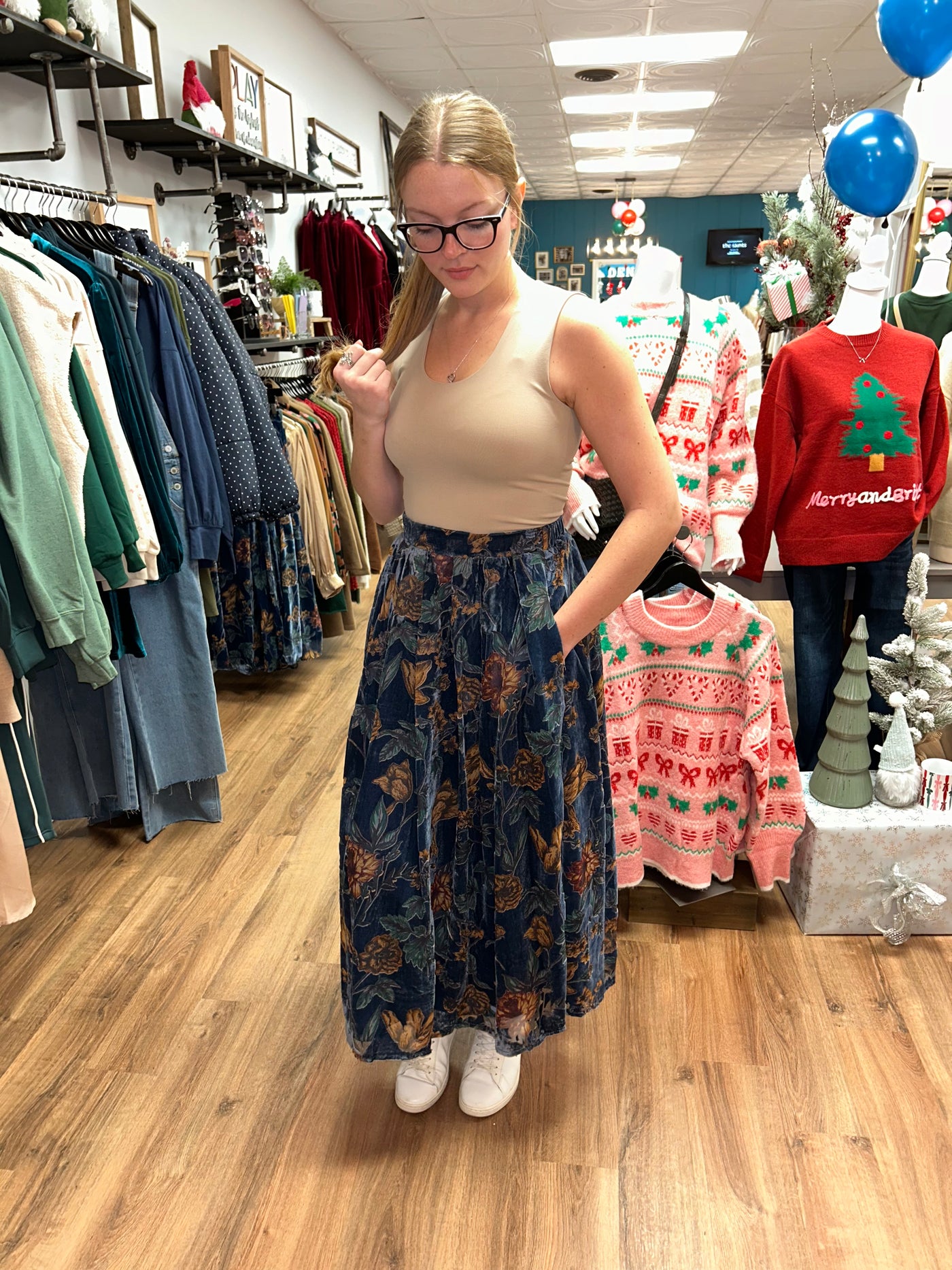 Gilmore Velvet Printed Pleated Skirt