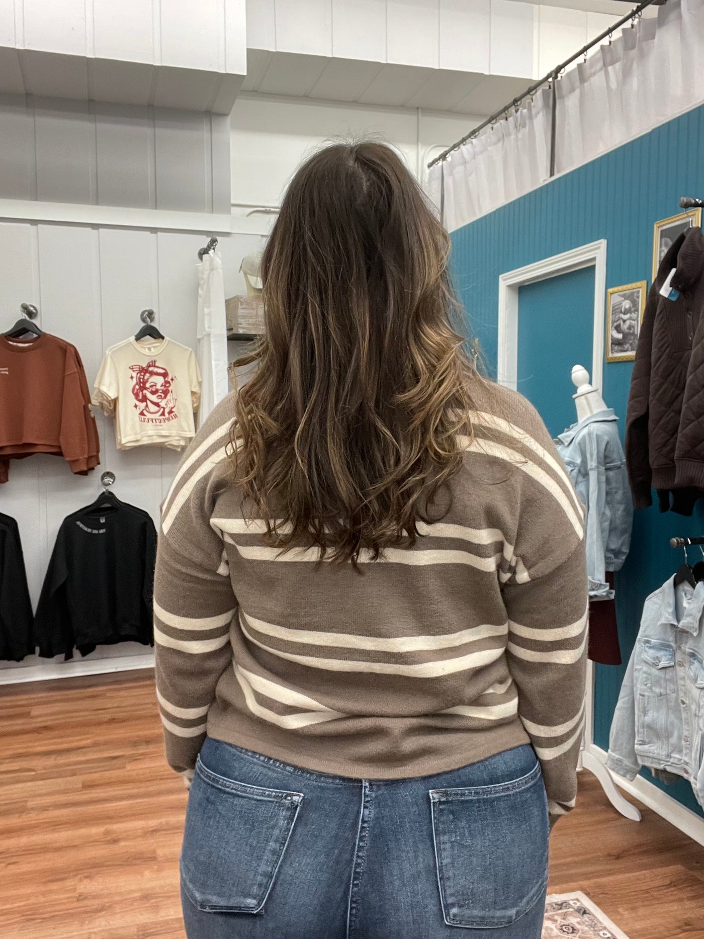 Grace Notched Striped Sweater