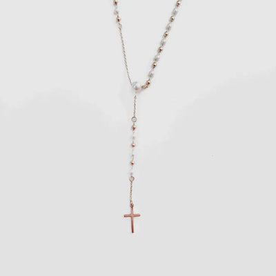 Soft Touch Y Drop Pearl & Cross Necklace
