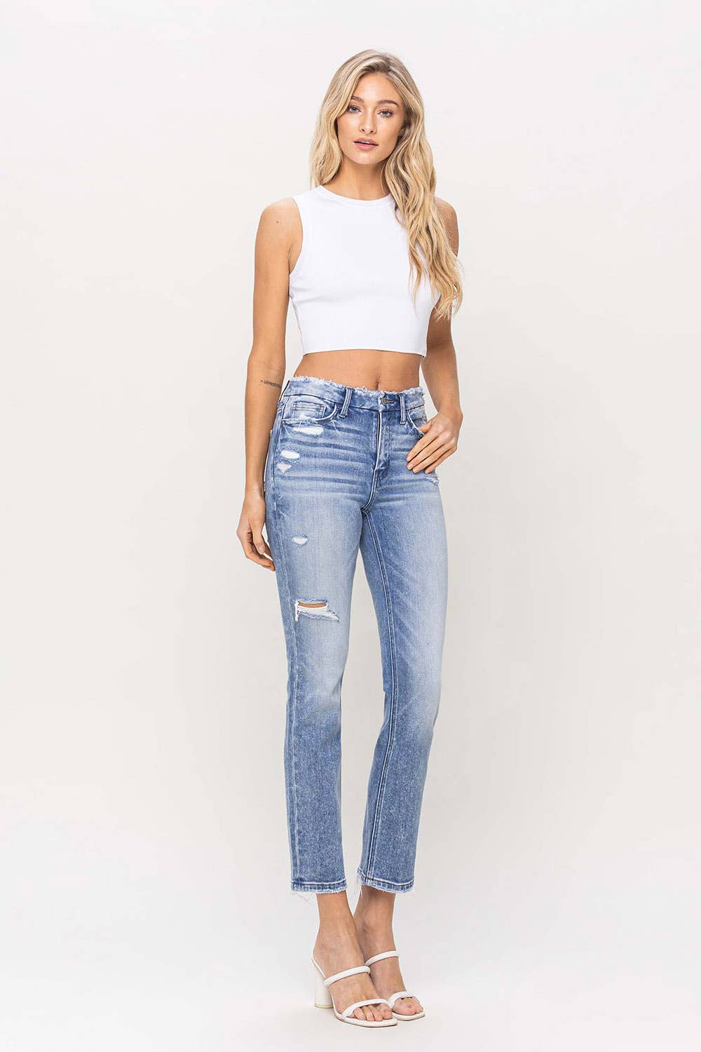 FLYING MONKEY - HIGH RISE CROP SLIM STRAIGHT JEAN F5104: CONVENIENTLY / 26