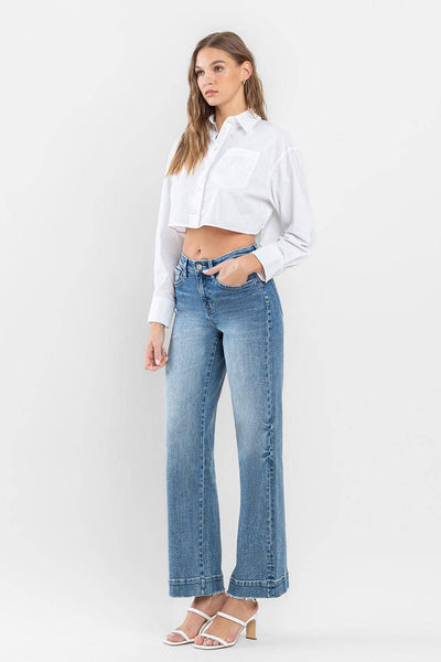 FLYING MONKEY - HIGH RISE WIDE LEG JEANS WITH TROUSER HEM DETAIL F5391: PERMISSIBLE / 31