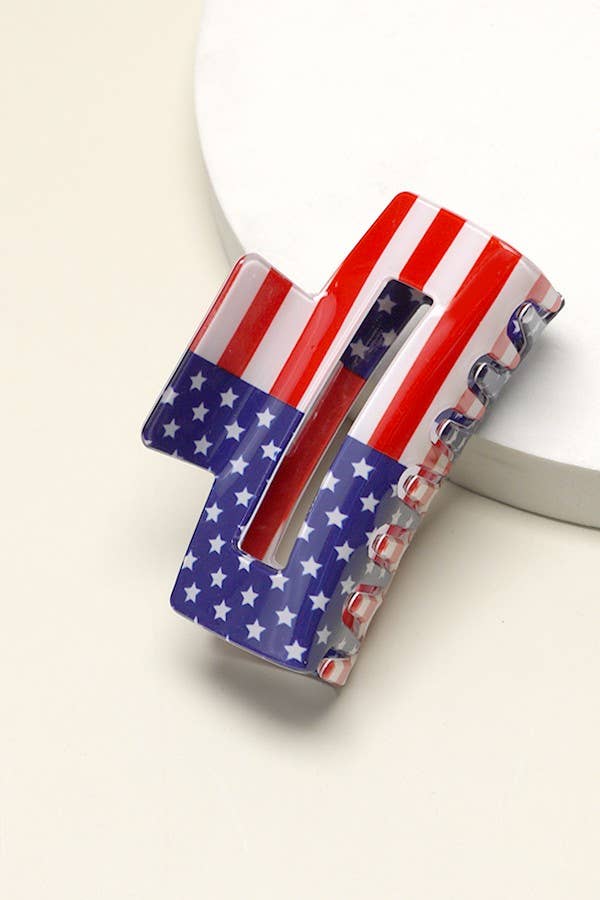 USA Flag Print Hair Claw Clip