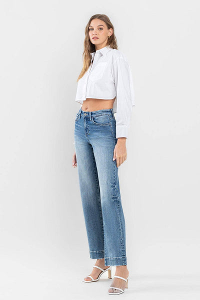 FLYING MONKEY - HIGH RISE WIDE LEG JEANS WITH TROUSER HEM DETAIL F5391: PERMISSIBLE / 29