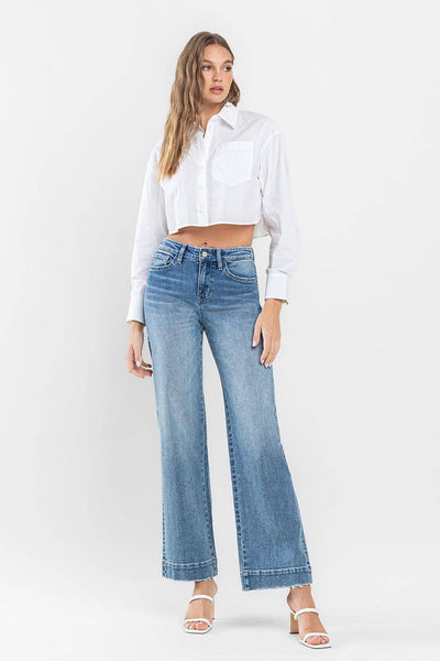 FLYING MONKEY - HIGH RISE WIDE LEG JEANS WITH TROUSER HEM DETAIL F5391: PERMISSIBLE / 32