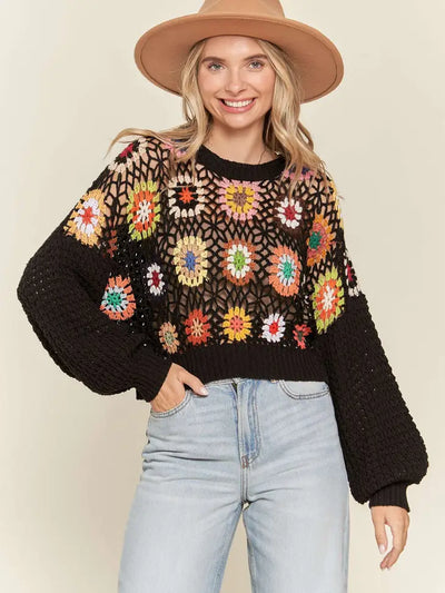 Lola Crochet Knit Crop Sweater Top