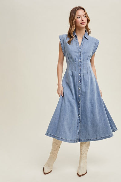 Carlie Button Up Denim Midi Dress