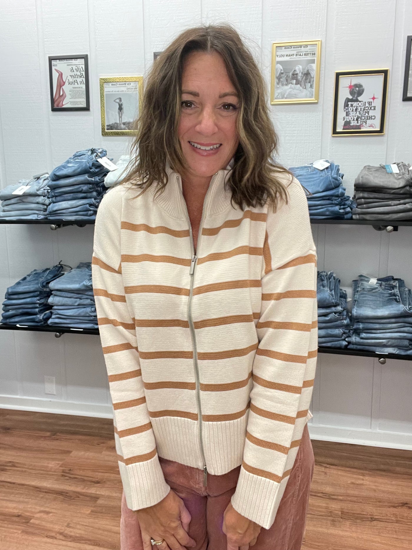 Xander Zip Up Striped Sweater