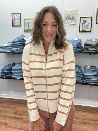 Xander Zip Up Striped Sweater
