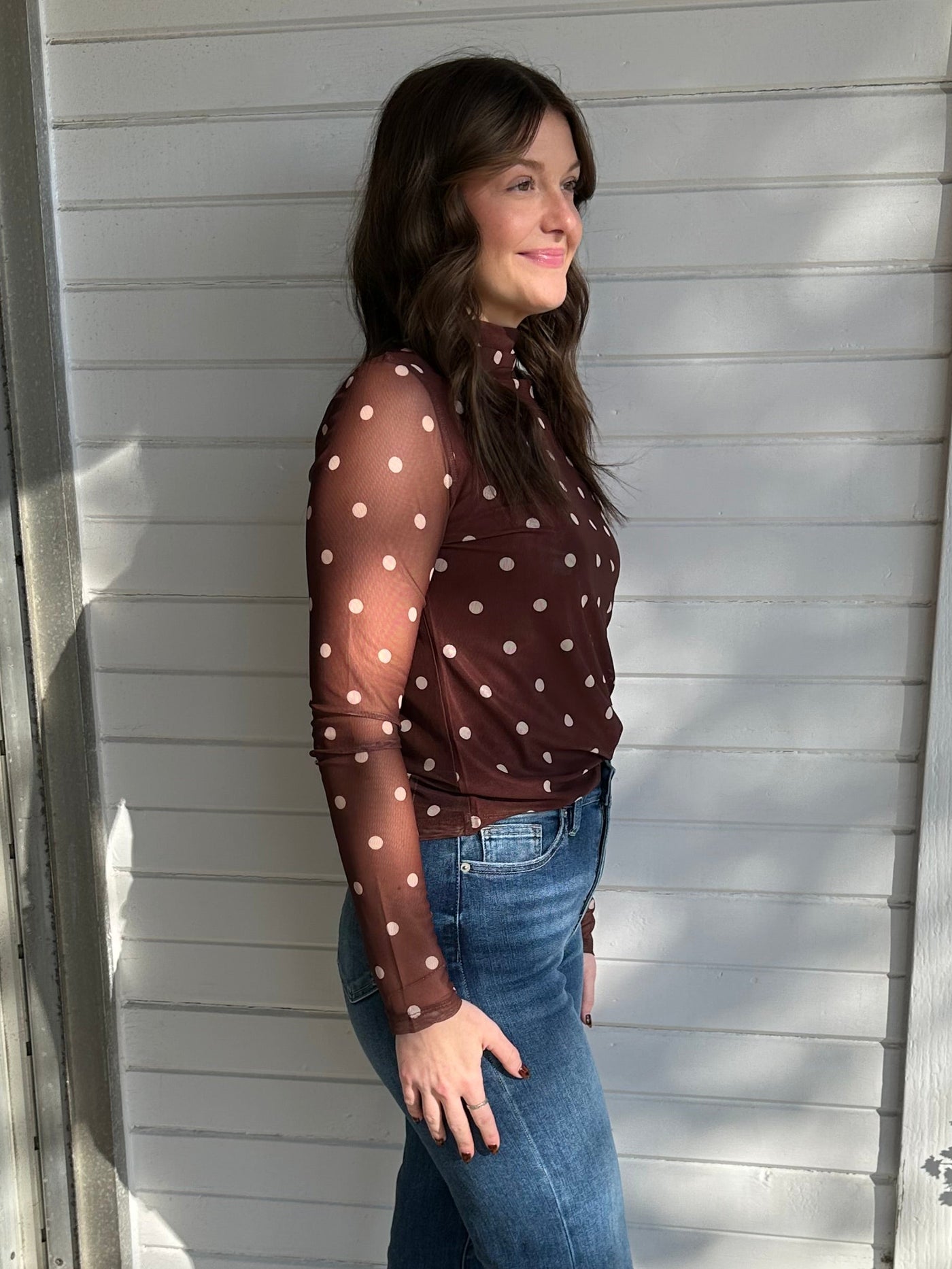 Polly Polka Dot Sheer Sleeve Top