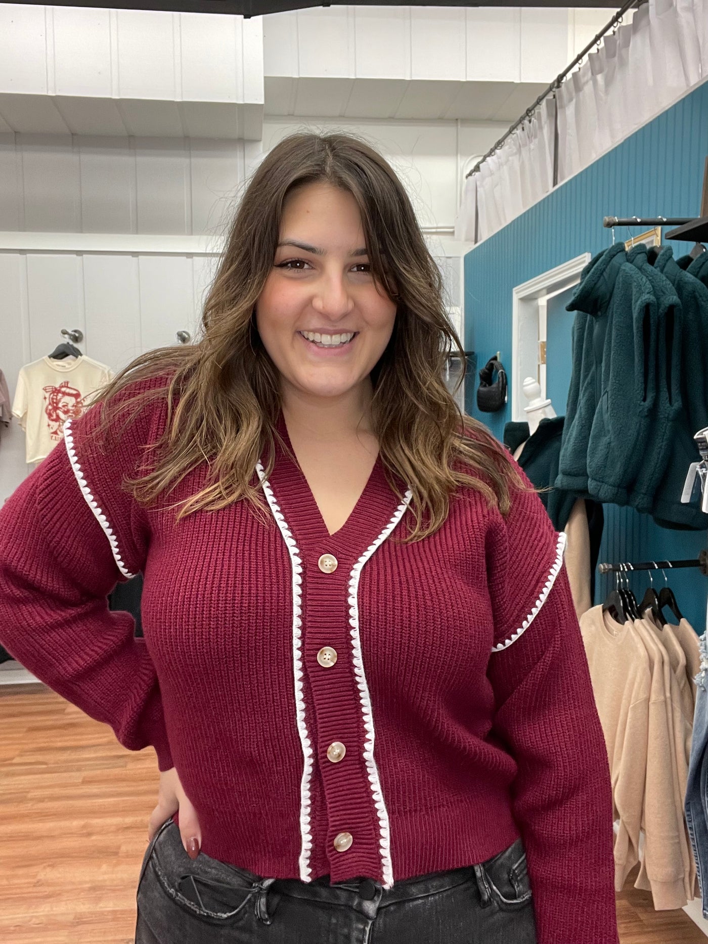 Cranberries Contrast Stitch Cardigan