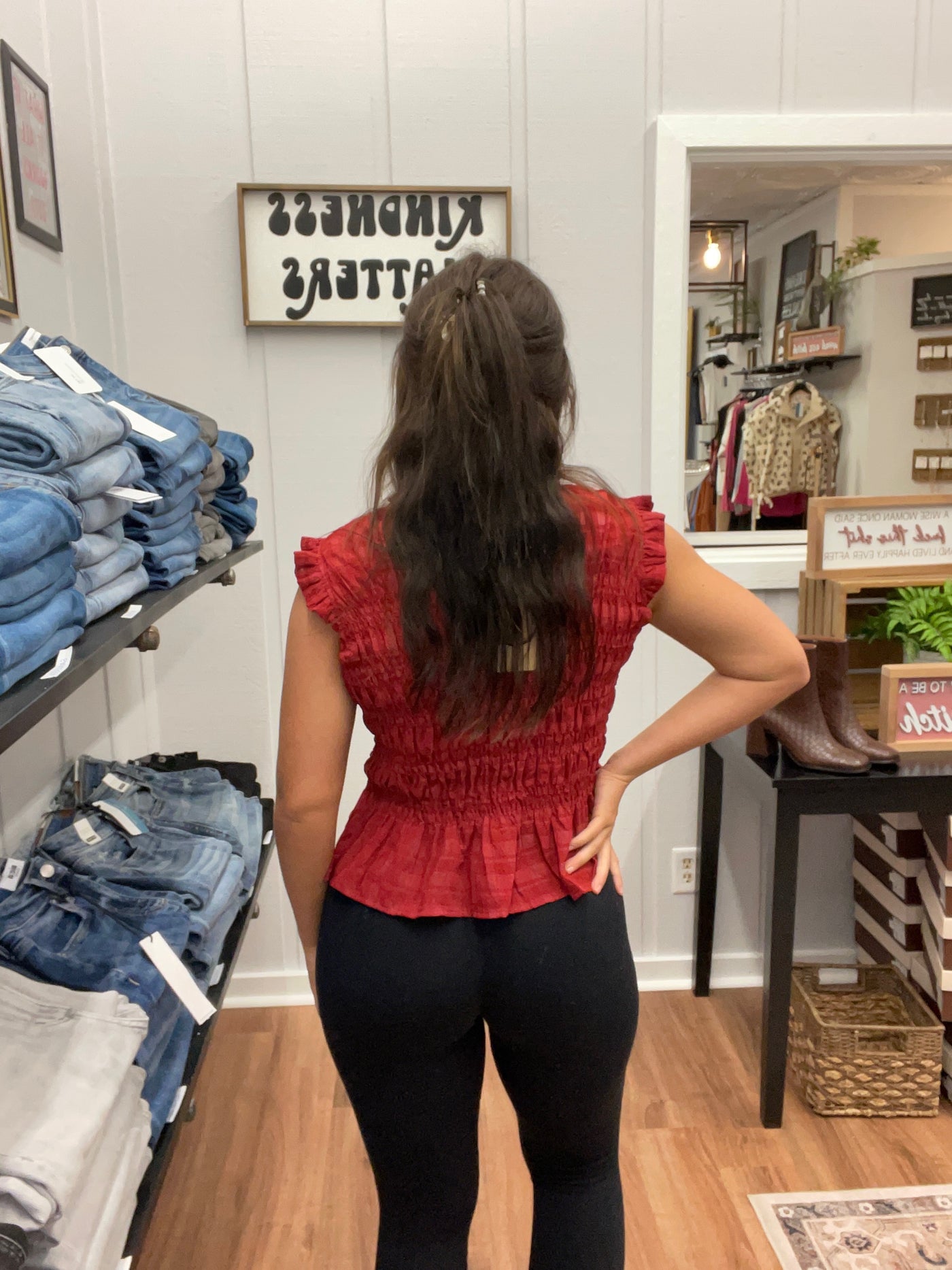 Danielle Ruffle Mock Neck Smocked Top