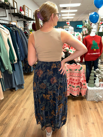 Gilmore Velvet Printed Pleated Skirt