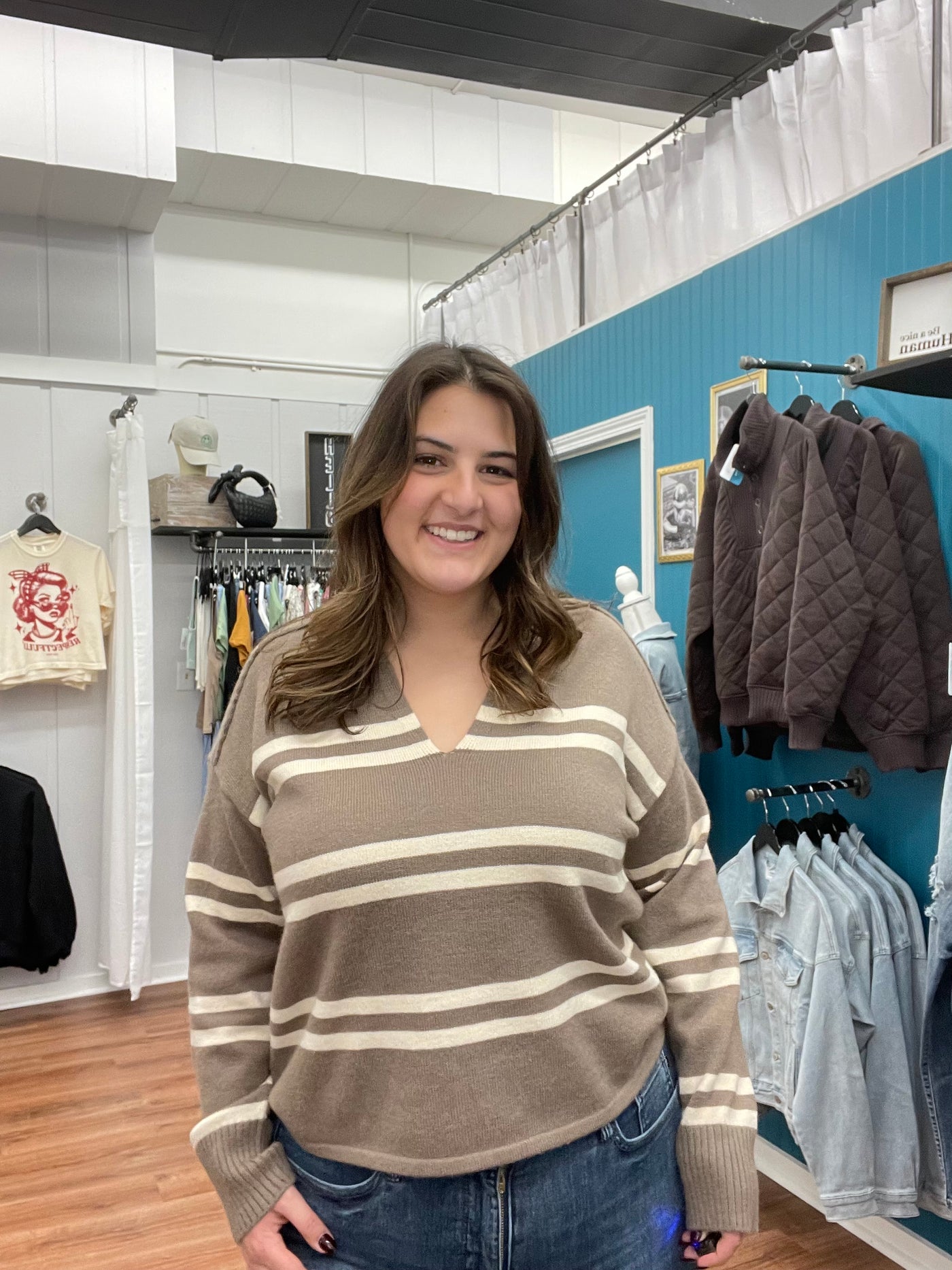 Grace Notched Striped Sweater