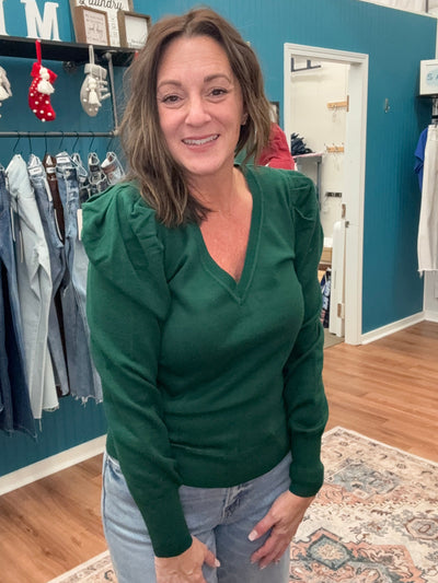 Kendall V Neck Puff Sleeve Sweater