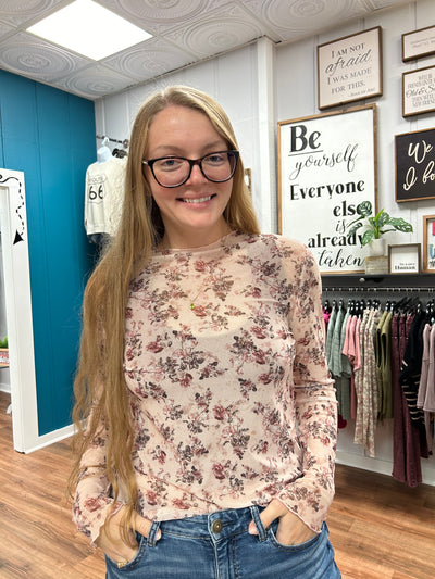 Whimsical Floral Mock Neck Knit Top