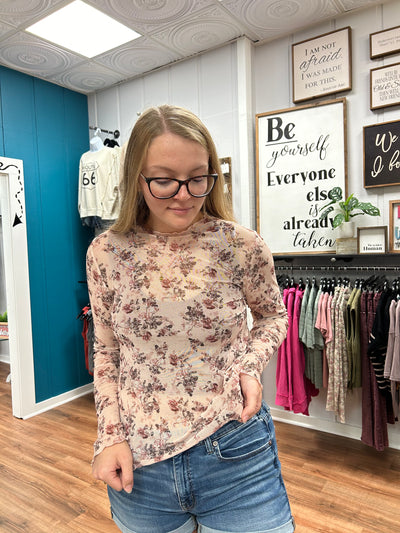 Whimsical Floral Mock Neck Knit Top