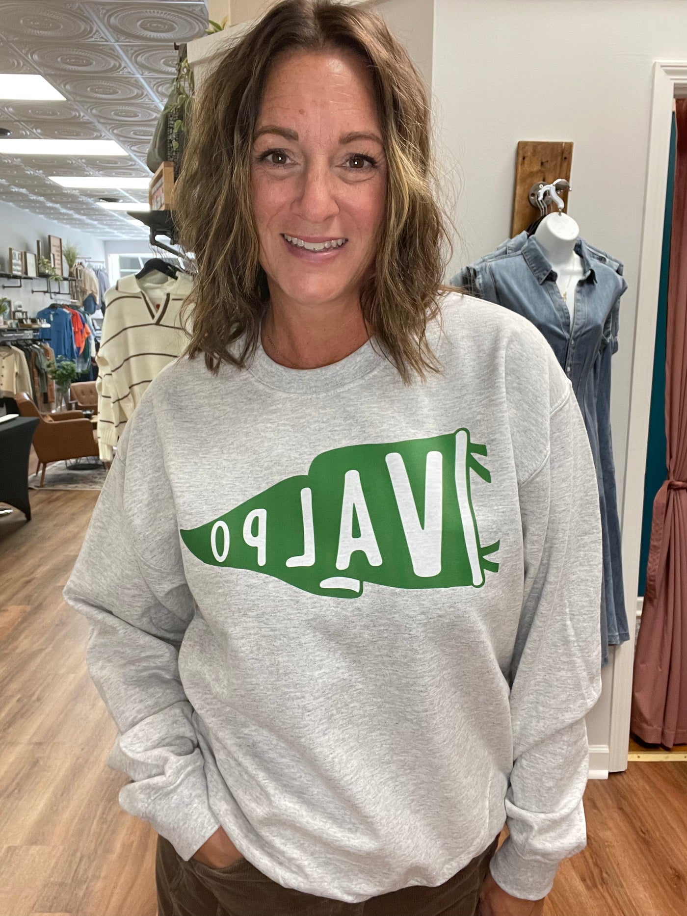 Valpo Pennant  Crewneck