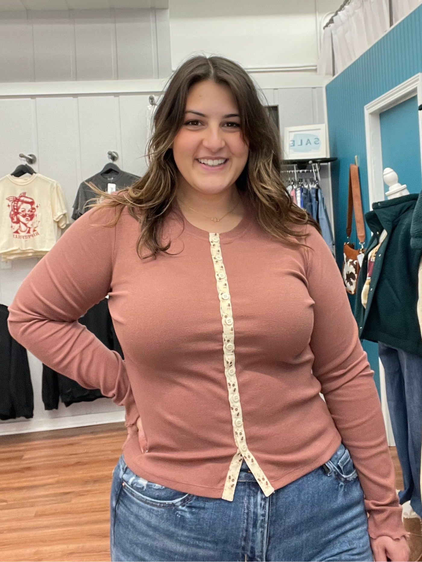 Emma Ribbed Knit Floral Detail Top