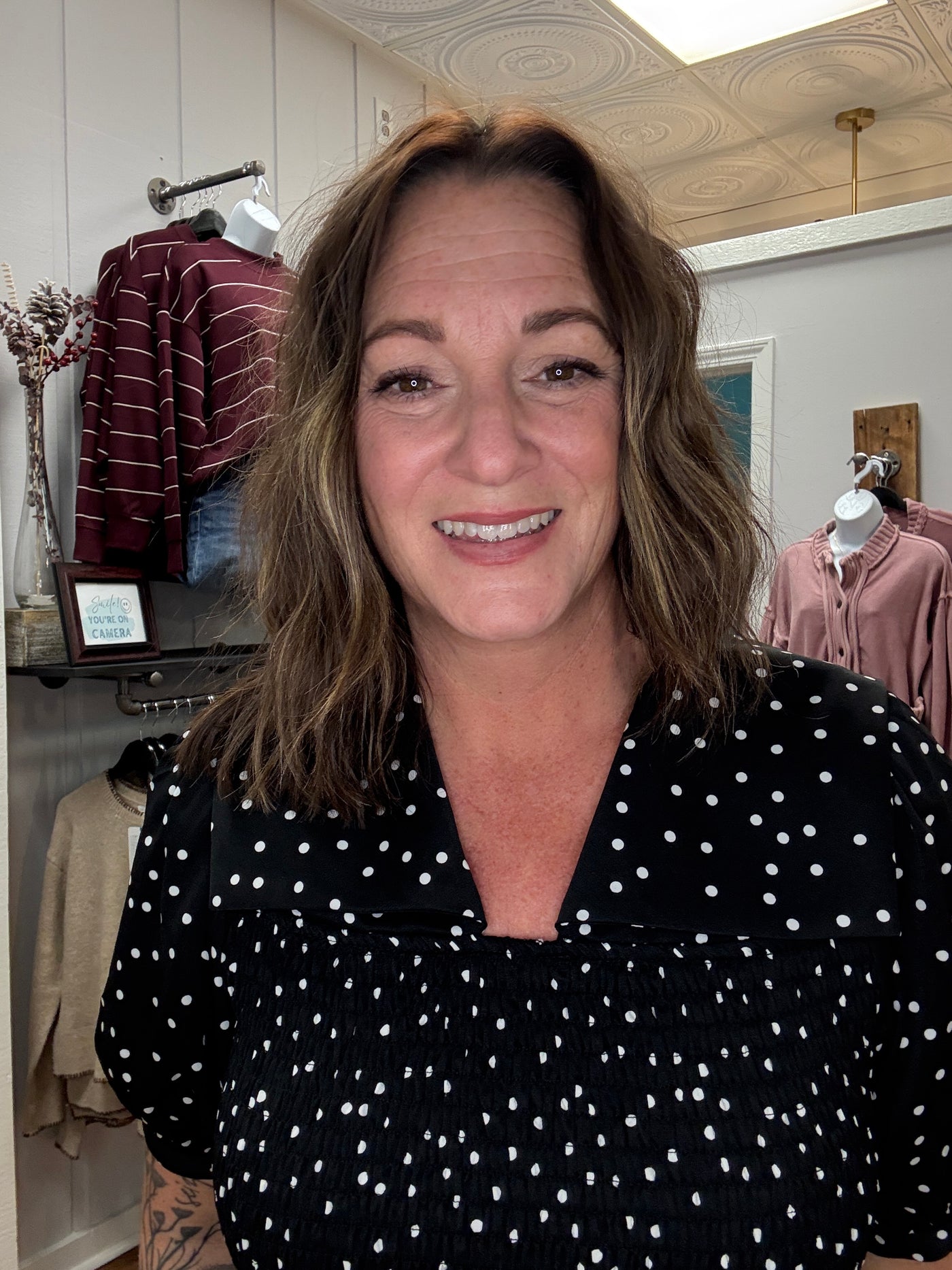 Crystal Collared Polka Dot Blouse