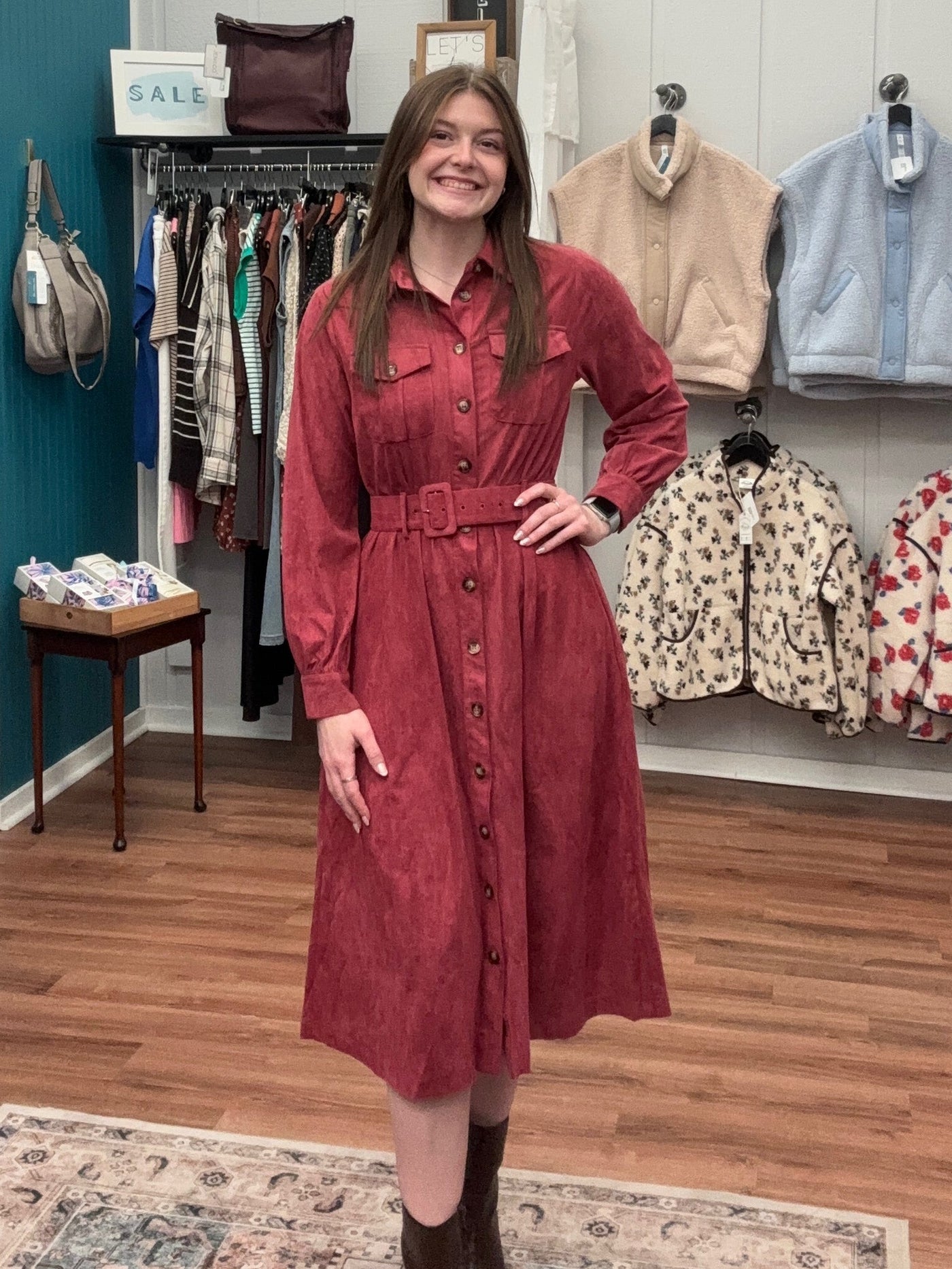 Elisa Suede Shirt Midi Dress