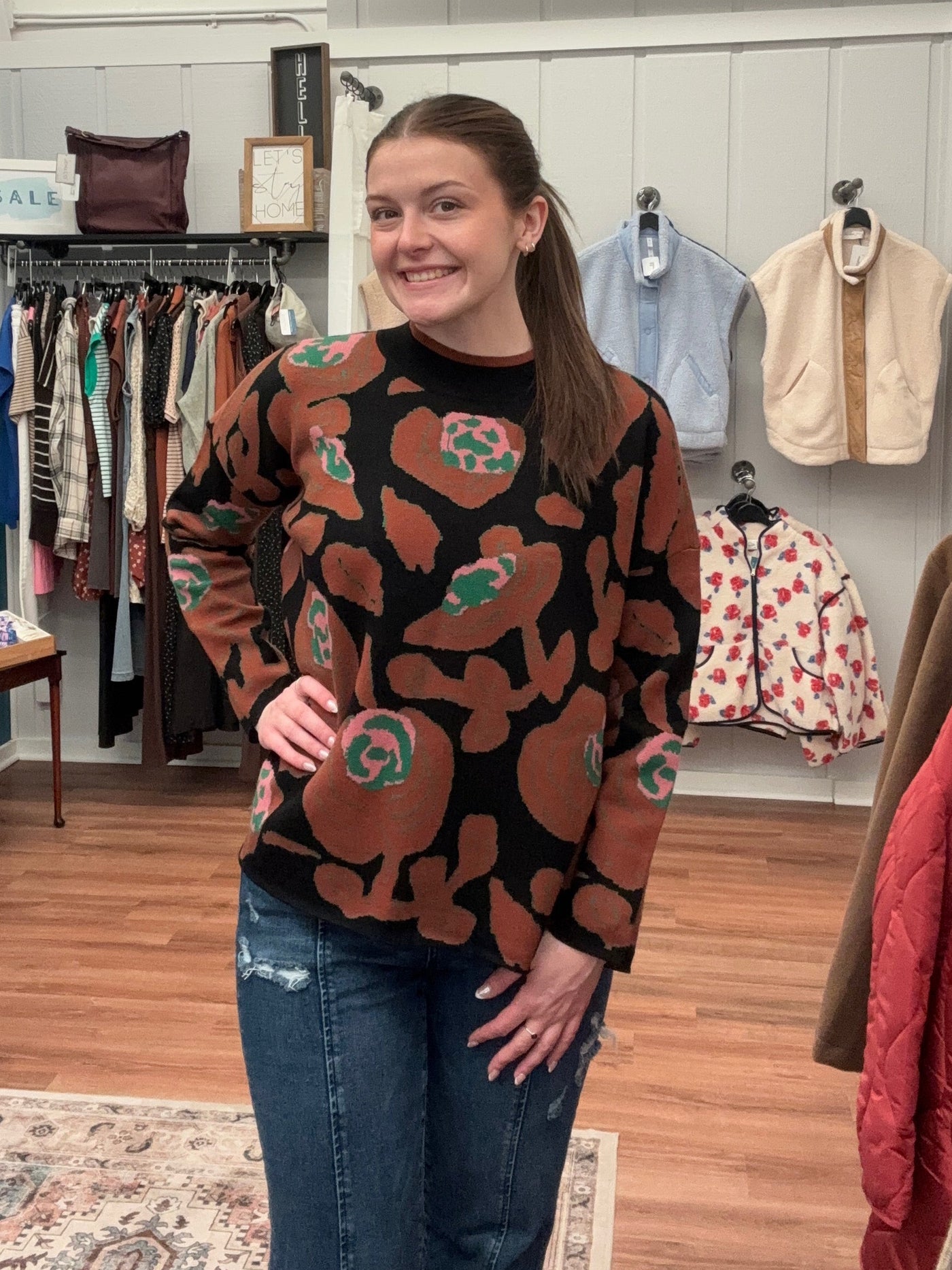 Adele Floral Pattern Mock Neck Sweater