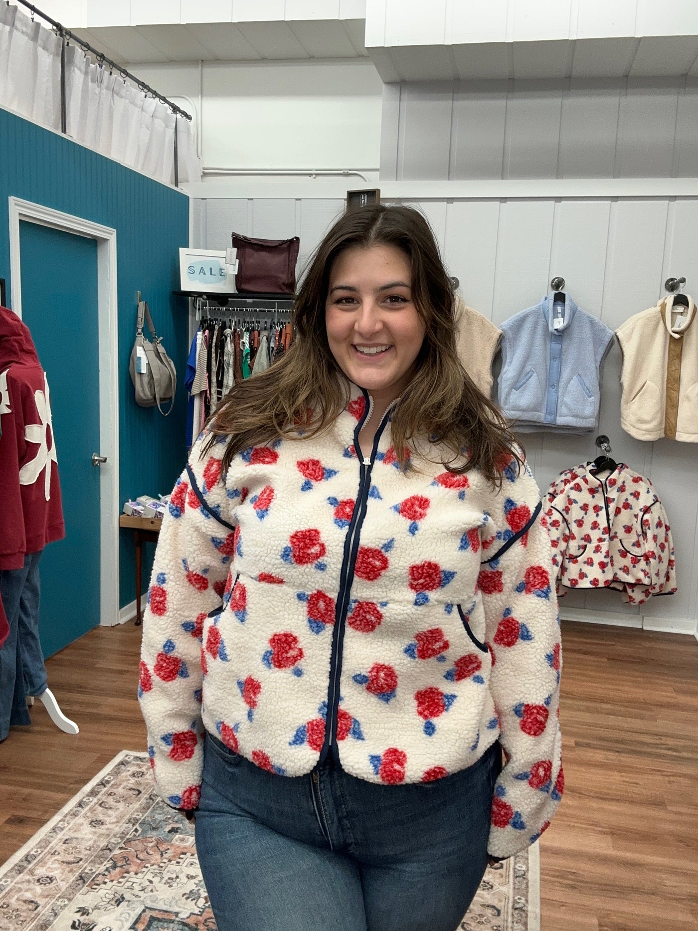 Jingle Oversized Printed Sherpa Jacket