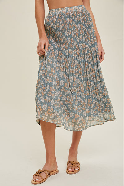 Madison Floral Pleated Midi Skirt