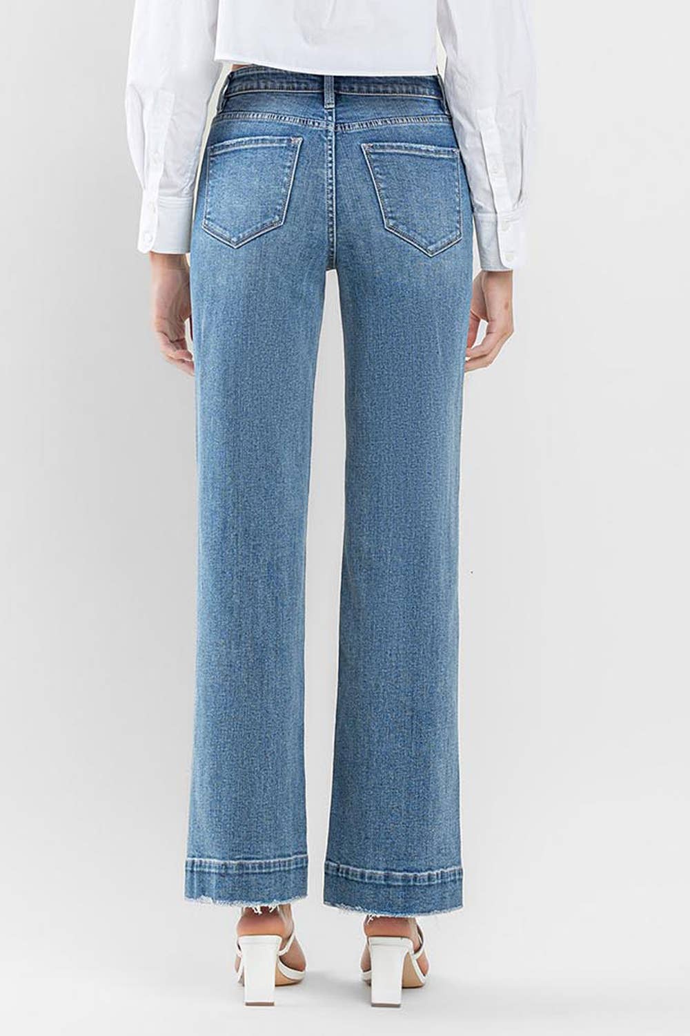 FLYING MONKEY - HIGH RISE WIDE LEG JEANS WITH TROUSER HEM DETAIL F5391: PERMISSIBLE / 26