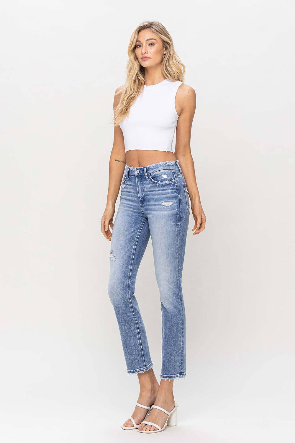 FLYING MONKEY - HIGH RISE CROP SLIM STRAIGHT JEAN F5104: CONVENIENTLY / 24