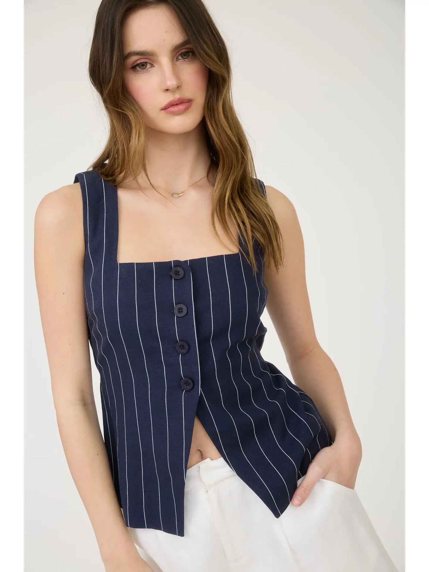 Asher Sleeveless Pinstripe Vest