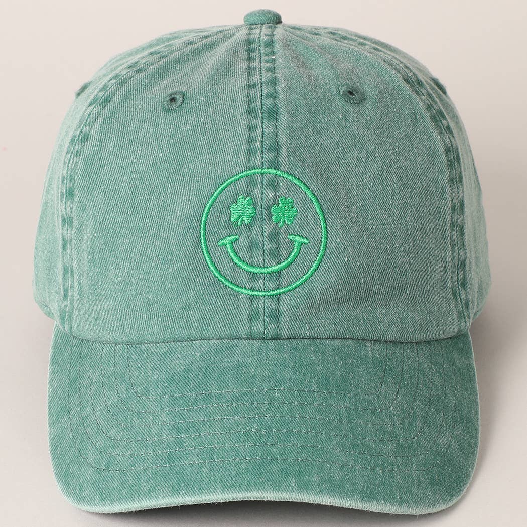 Clover Happy Face Embroidered Baseball Cap